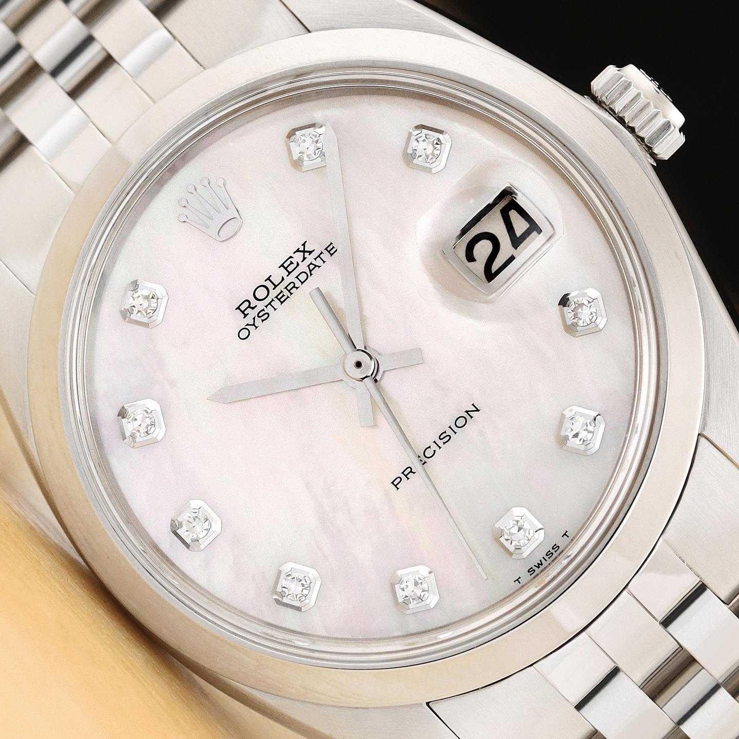ROLEX OYSTERDATE PRECISION 6694 WHITE MOTHER OF PEARL DIAMOND 
