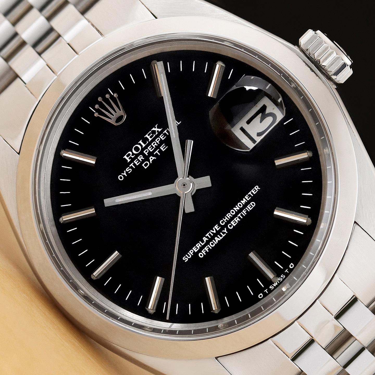 ROLEX MENS OYSTER PERPETUAL DATE 1500 34MM MATTE BLACK DIAL STEEL