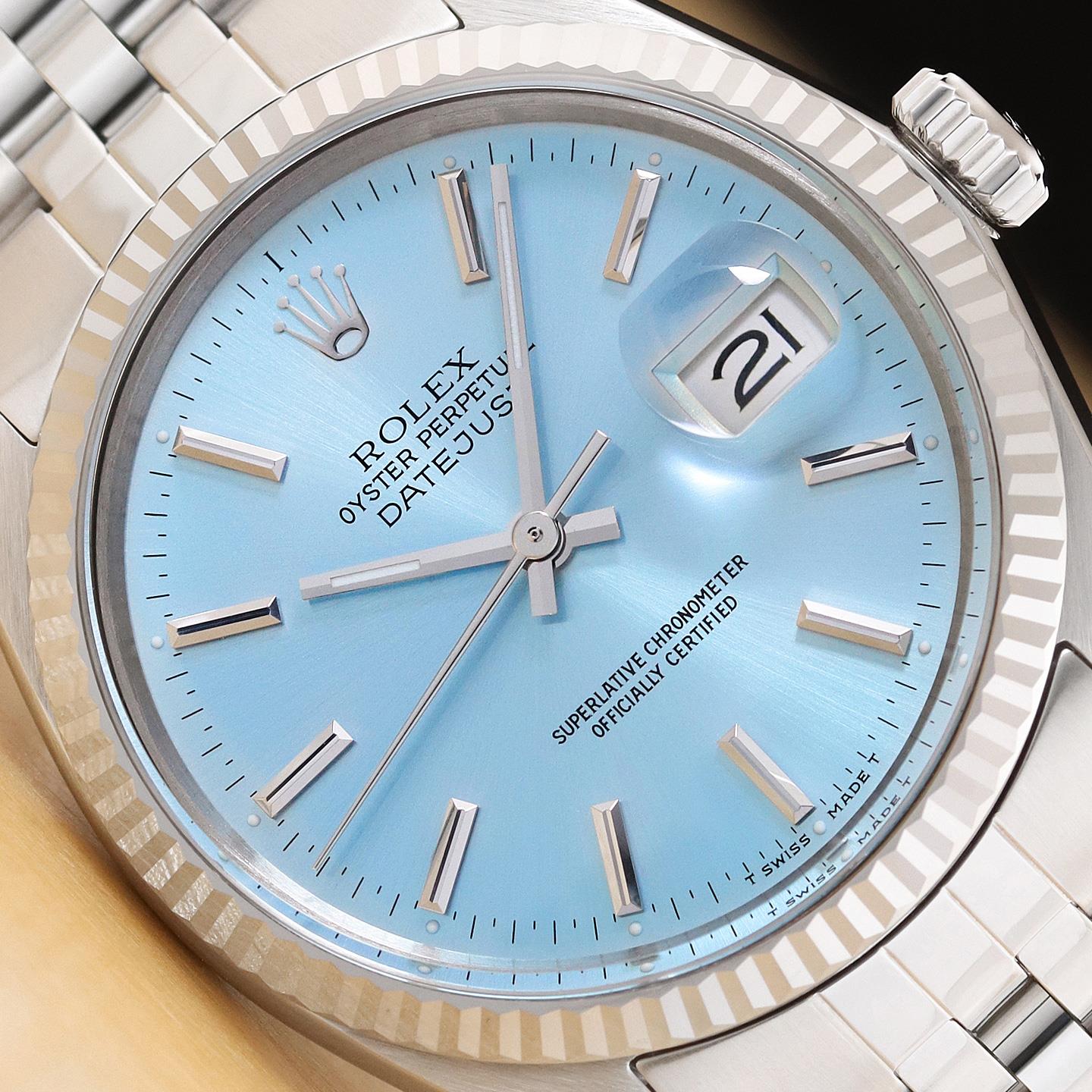 ROLEX MENS DATEJUST 16014 18K GOLD STAINLESS STEEL ICE BLUE DIAL