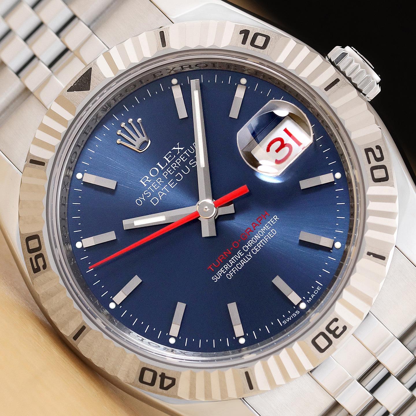 ROLEX DATEJUST 116264 36MM BLUE DIAL TURN-O-GRAPH 18K GOLD STEEL