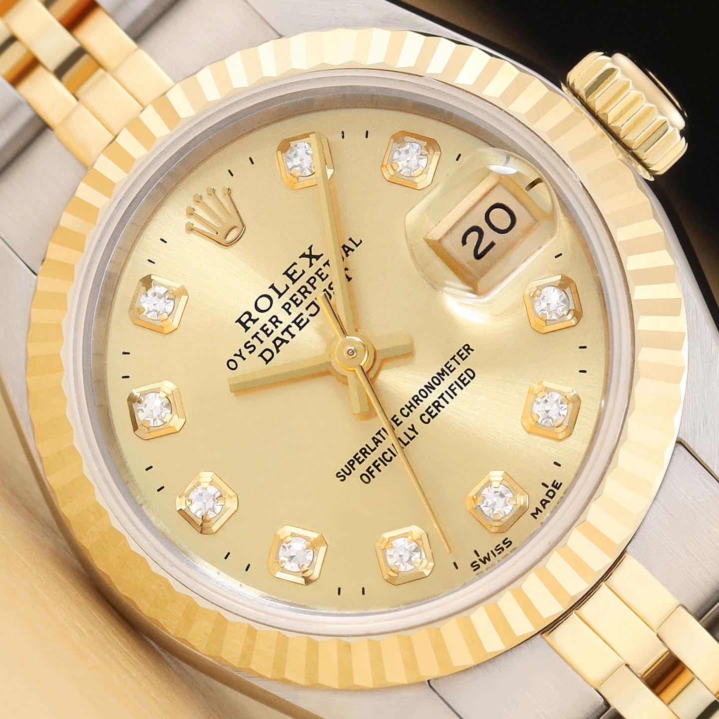 ROLEX LADIES DATEJUST 69173 CHAMPAGNE DIAMOND 2-TONE 18K YELLOW