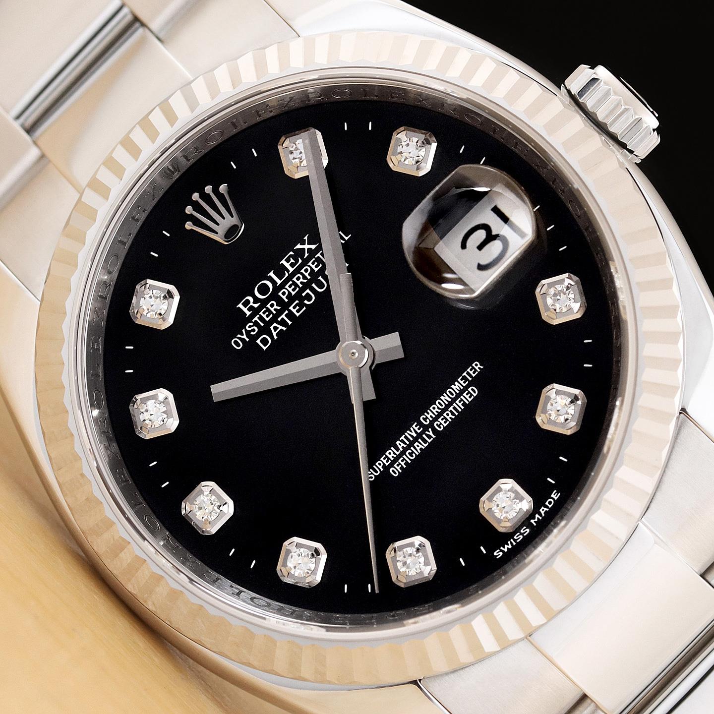 2008 CARD ROLEX DATEJUST 116234 BLACK DIAMOND DIAL 18K GOLD STEEL