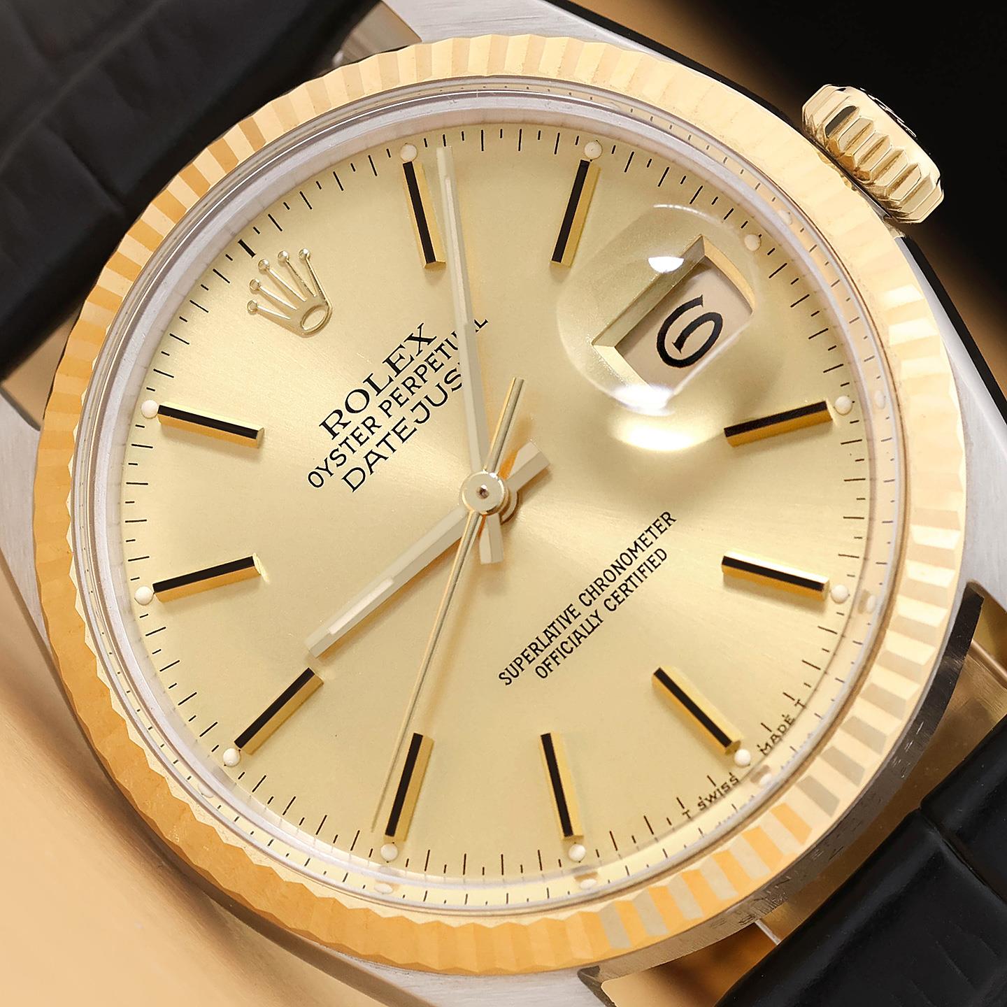 ROLEX MENS DATEJUST 16013 18K YELLOW GOLD STEEL CHAMPAGNE  display picture 3