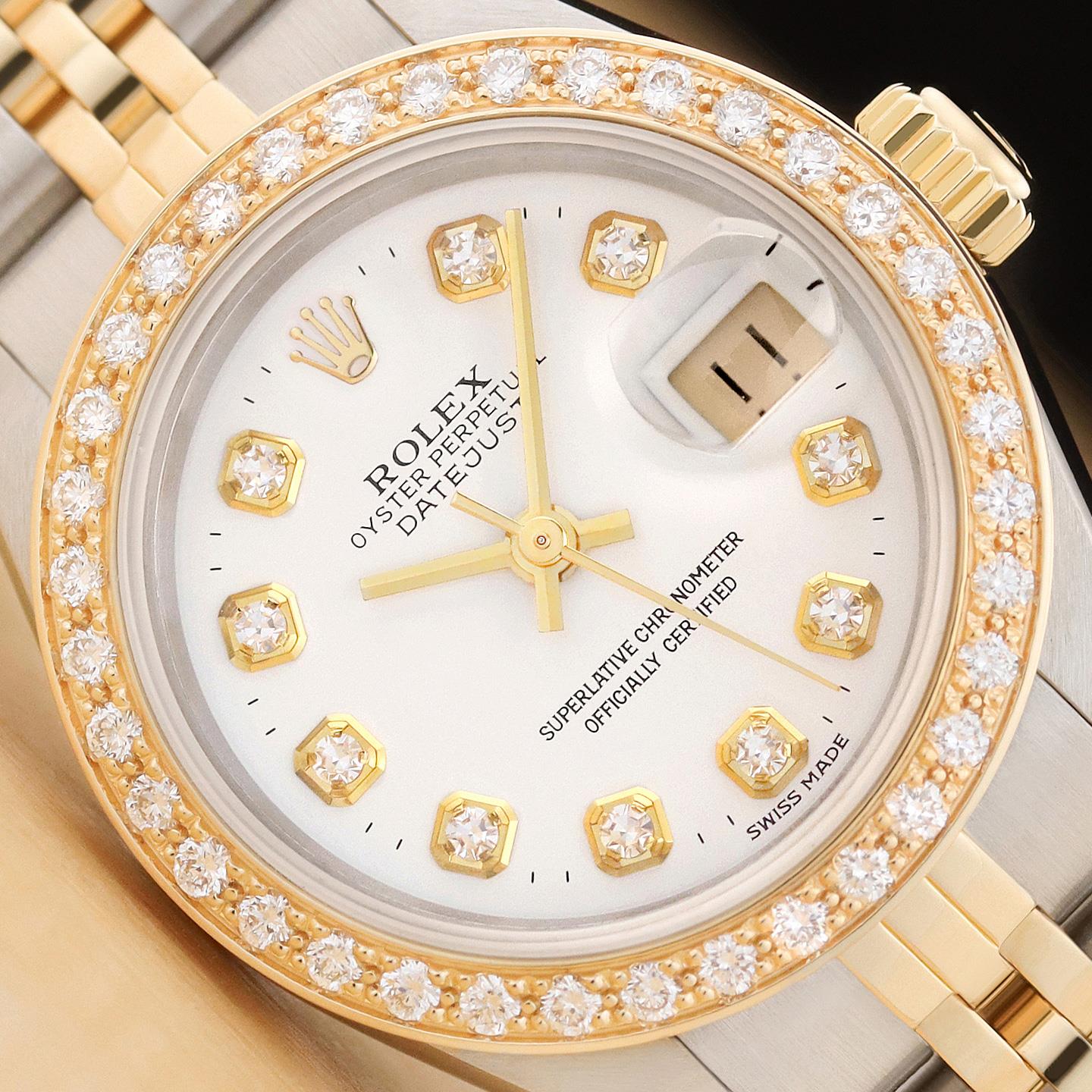 LADIES ROLEX DATEJUST 69173 WHITE DIAMOND TWO TONE QUICKSET WATCH