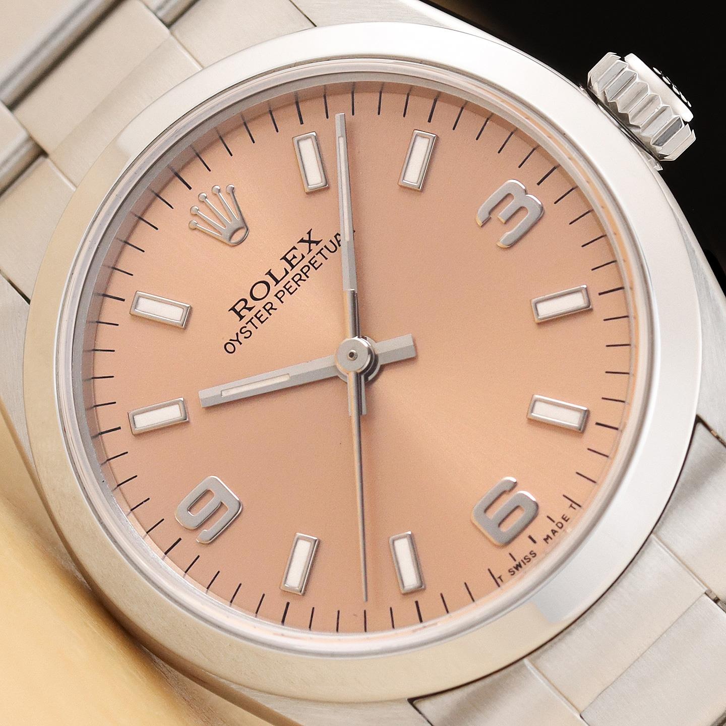 ROLEX OYSTER PERPETUAL MIDSIZE 67480 UNISEX SALMON 3-6-9 STAINLESS