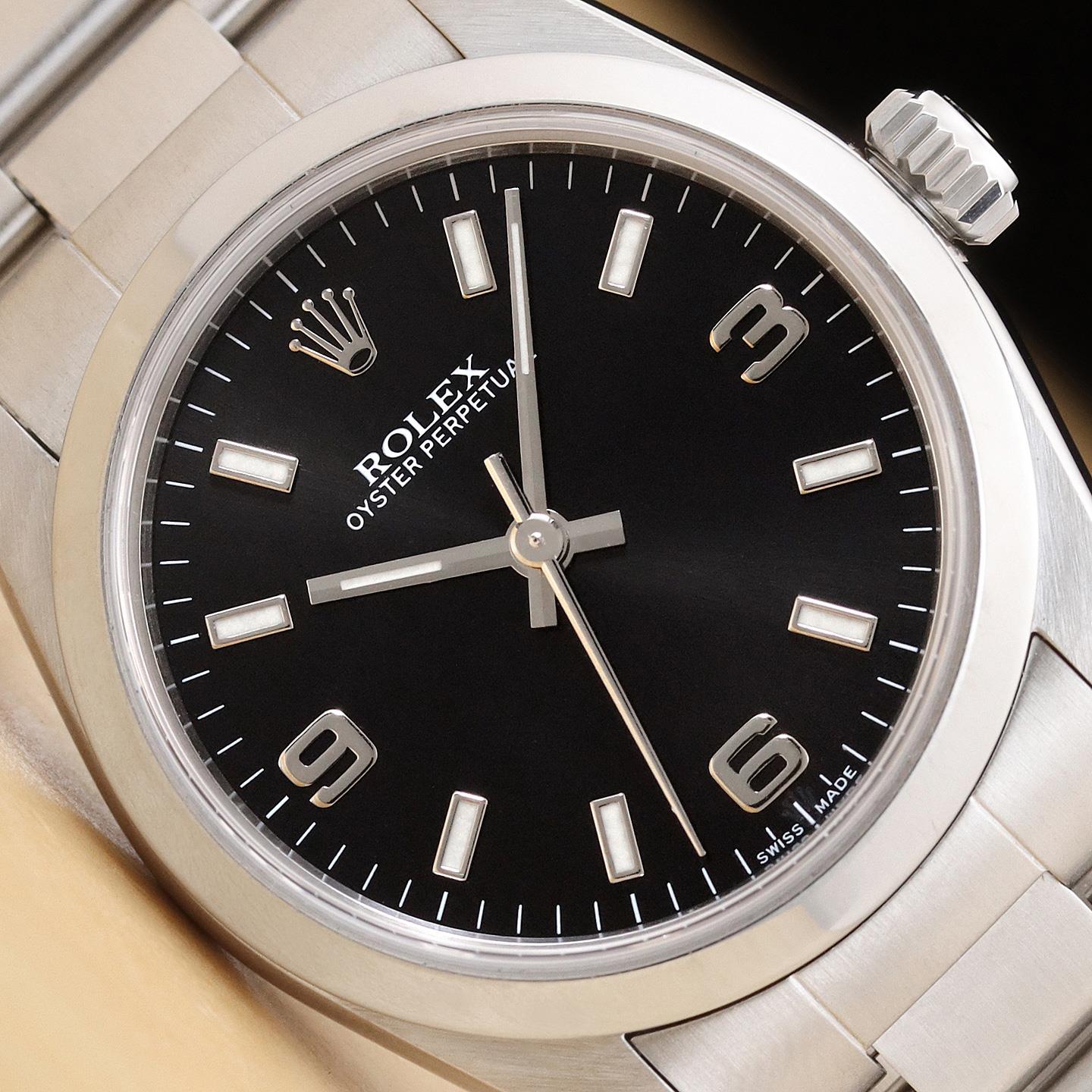 2001 ROLEX OYSTER PERPETUAL 77080 MIDSIZE BLACK 3-6-9 DIAL
