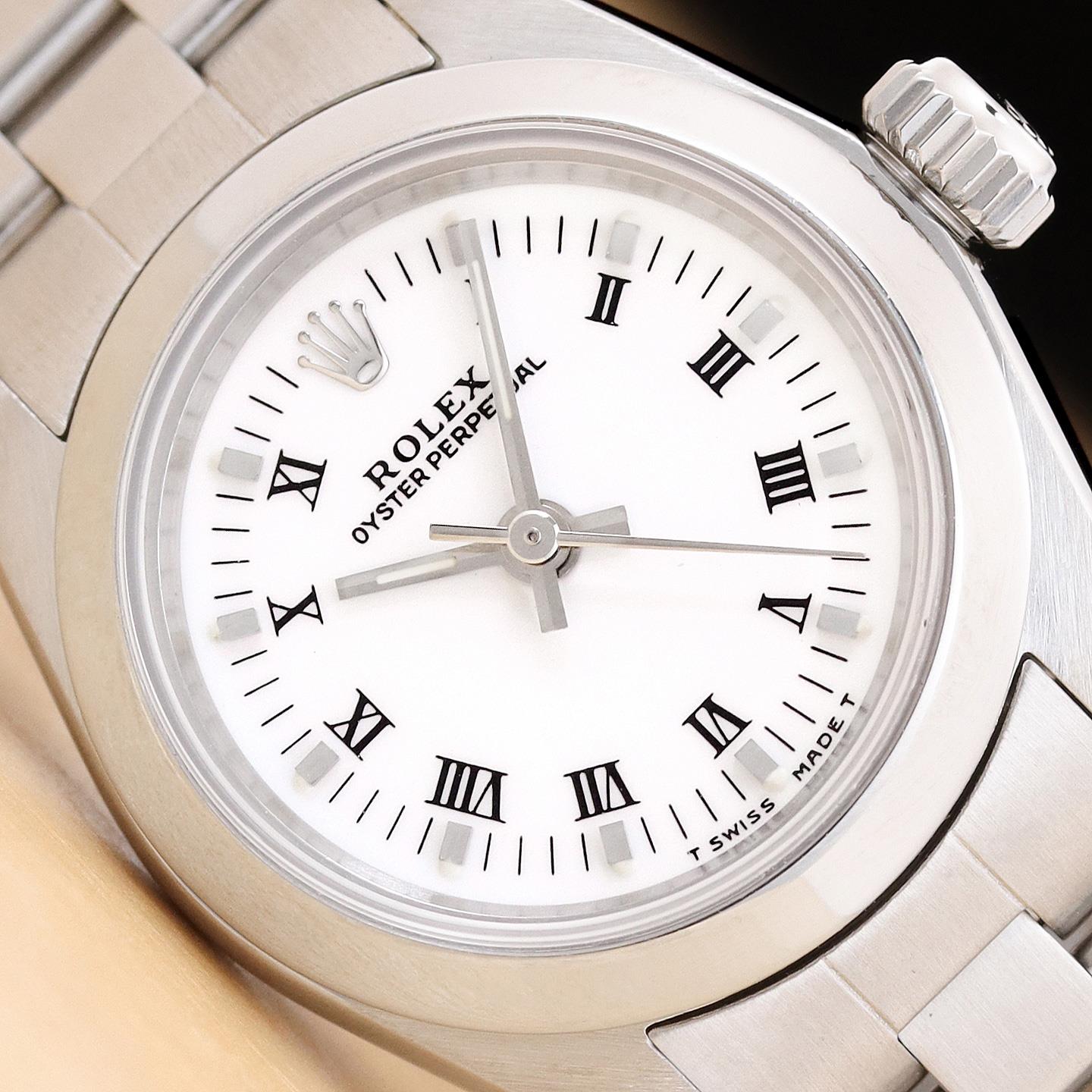 ROLEX LADIES OYSTER PERPETUAL 26MM 67180 WHITE ROMAN STAINLESS