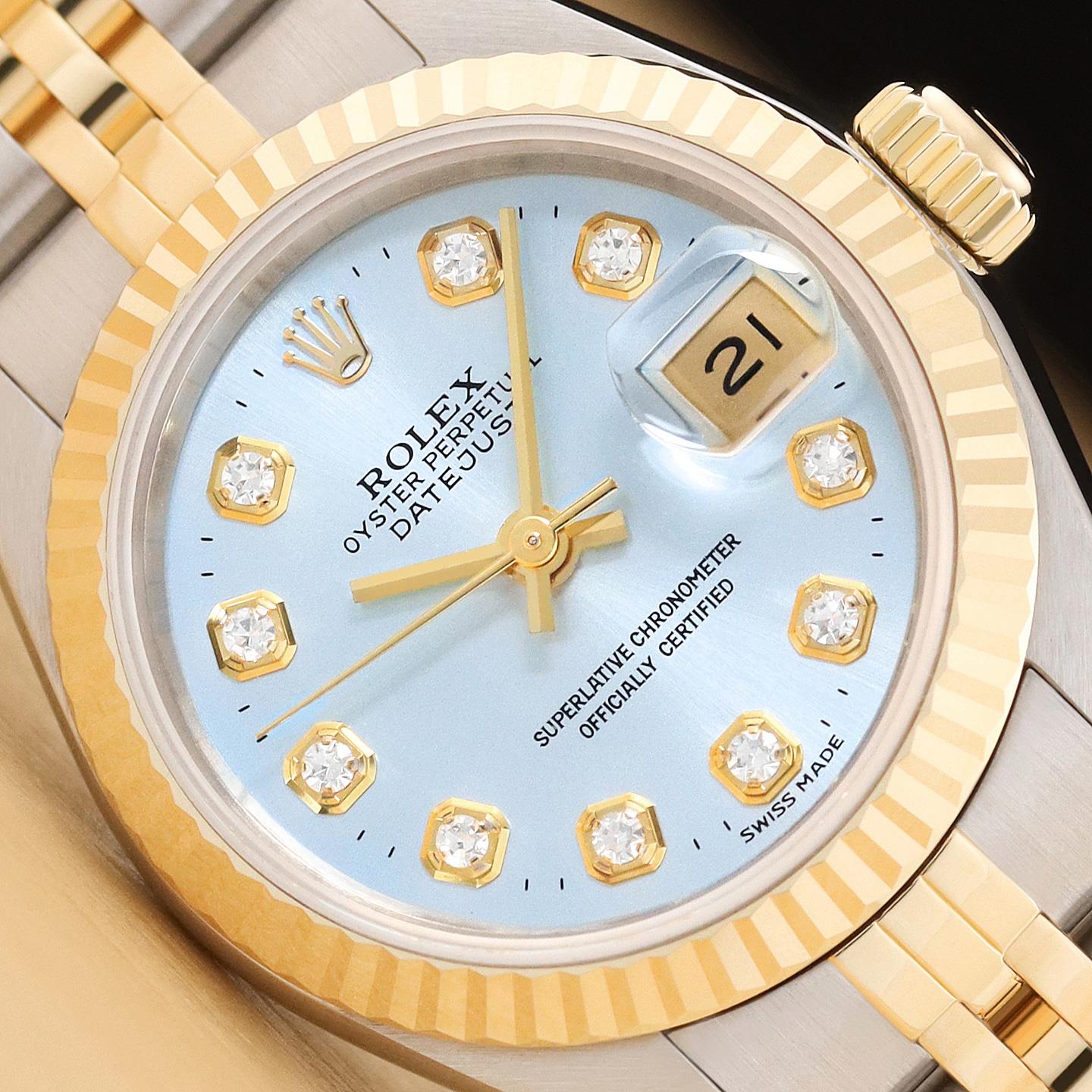 ROLEX LADIES DATEJUST ICE BLUE DIAMOND TWO TONE 18K YELLOW GOLD