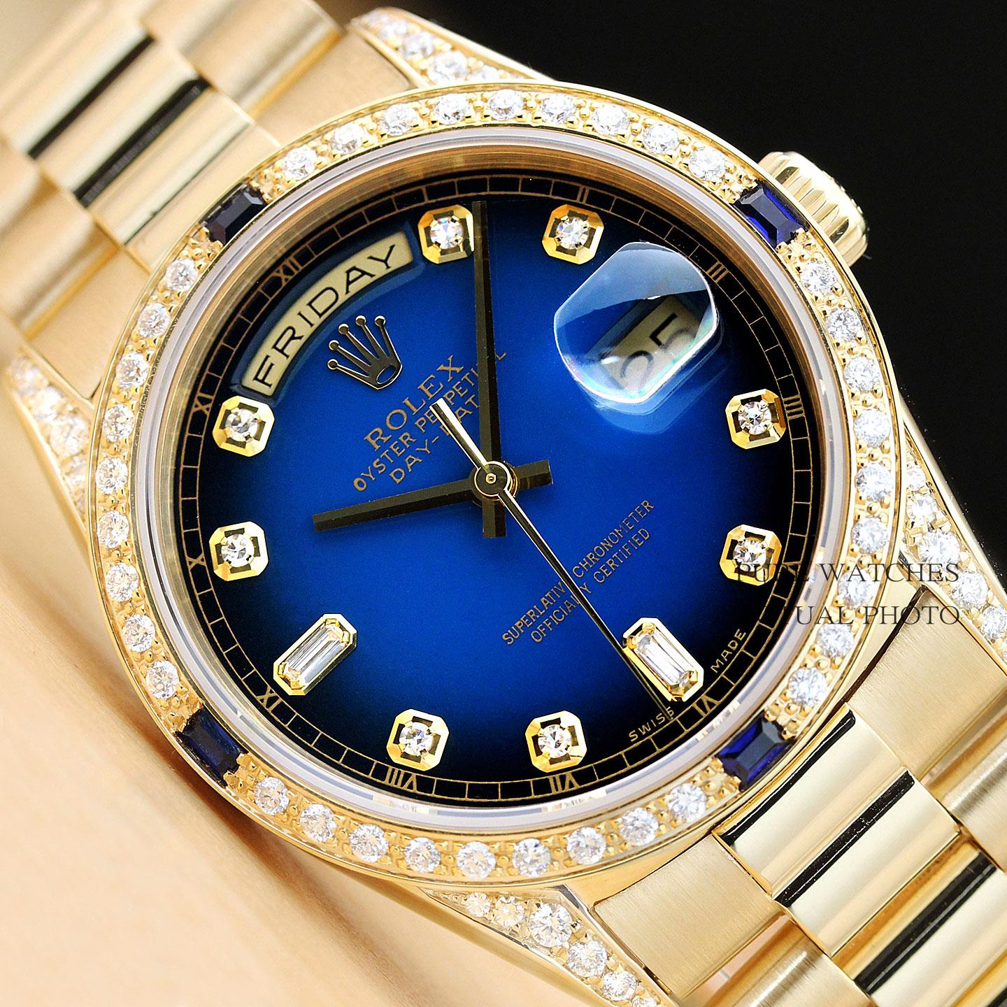 MENS ROLEX 18238 DAY-DATE PRESIDENT BLUE SAPPHIRE DIAMOND WATCH | eBay
