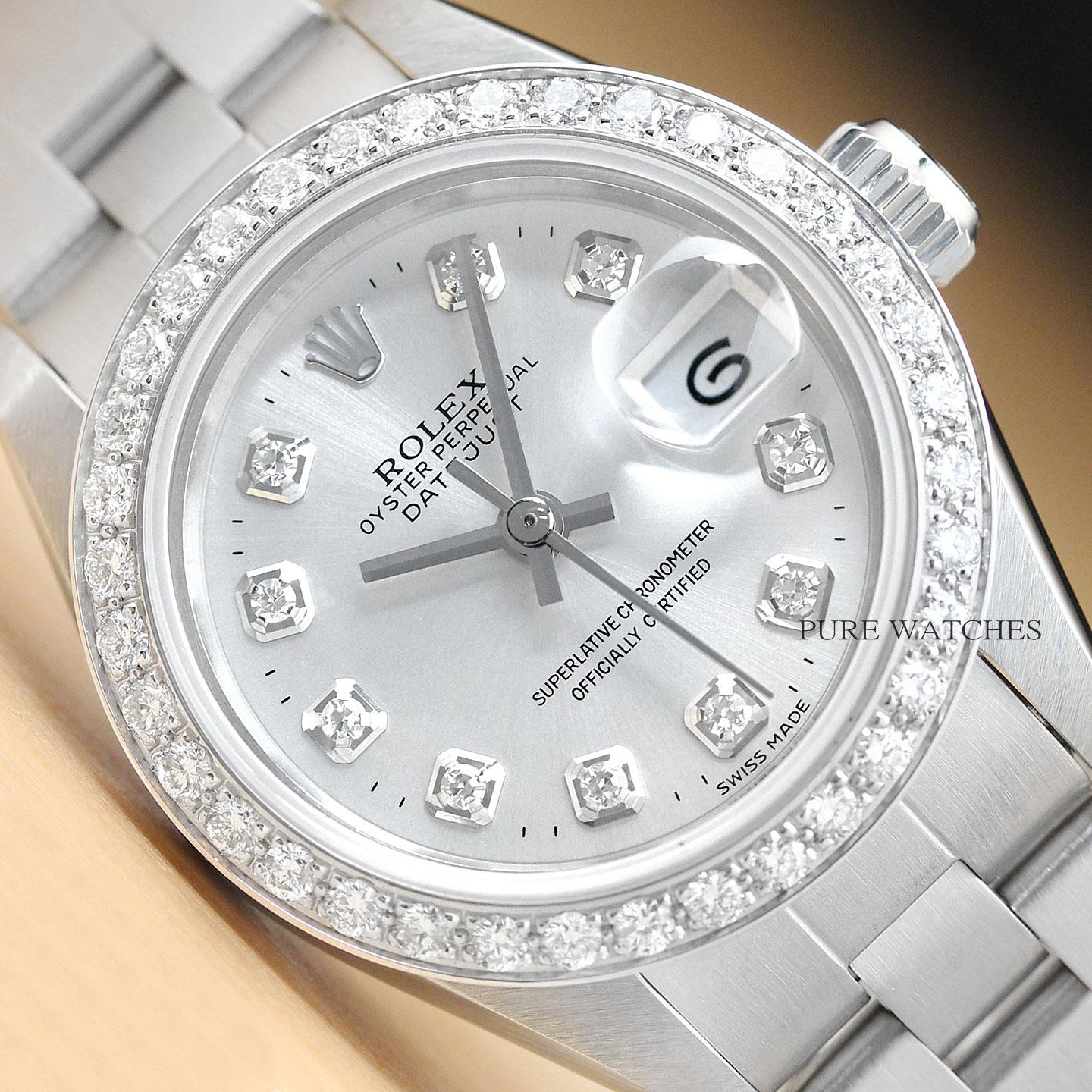 silver diamond rolex watch