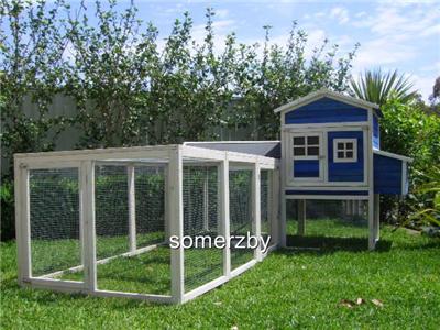 Chicken Coop LARGE Somerzby Blue MANSION and RUN Rabbit ...