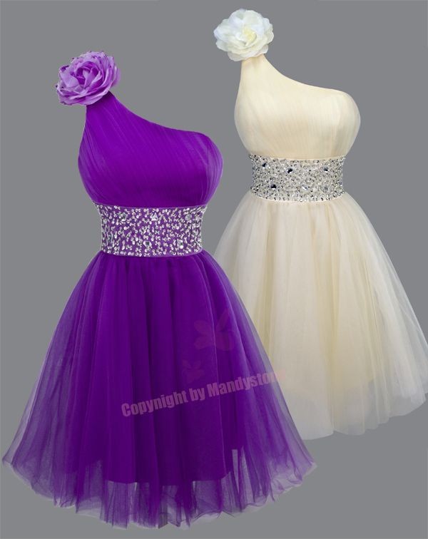 Classic Rhinestones Padded Single Shoulder Prom Dresses S M L 16