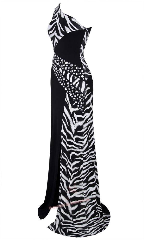 Rhinestone One Shoulder Splicing Zebra Split Long dress S M L XL 18 ...