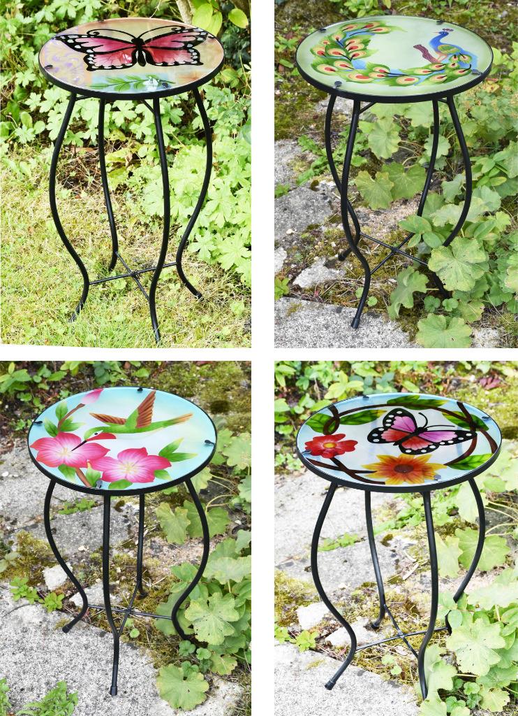 Iron/ Glass Round Mosaic Design Side Patio Table Garden Flower Plant