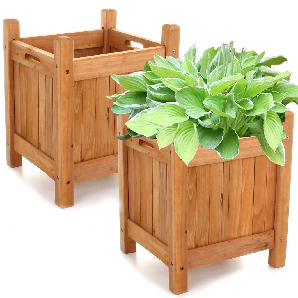 Set 2 Holz Garten Pflanzgefäße Blumen Blumentopf