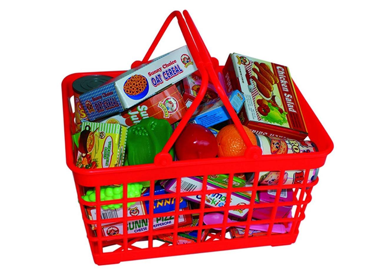 Kids Shopping Grocery Basket with Play Food Pretend Play Children