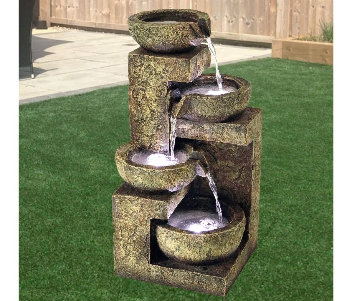 4 Tier Indoor Outdoor Polyresin Garden Water Feature Fountain Led Lights Decor Ebay