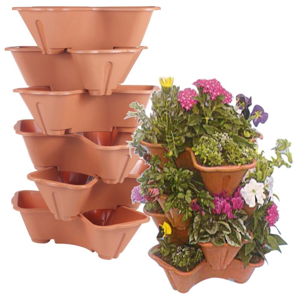 Strawberry Planter Stackable Plastic Pot Triple Garden Flower Herb