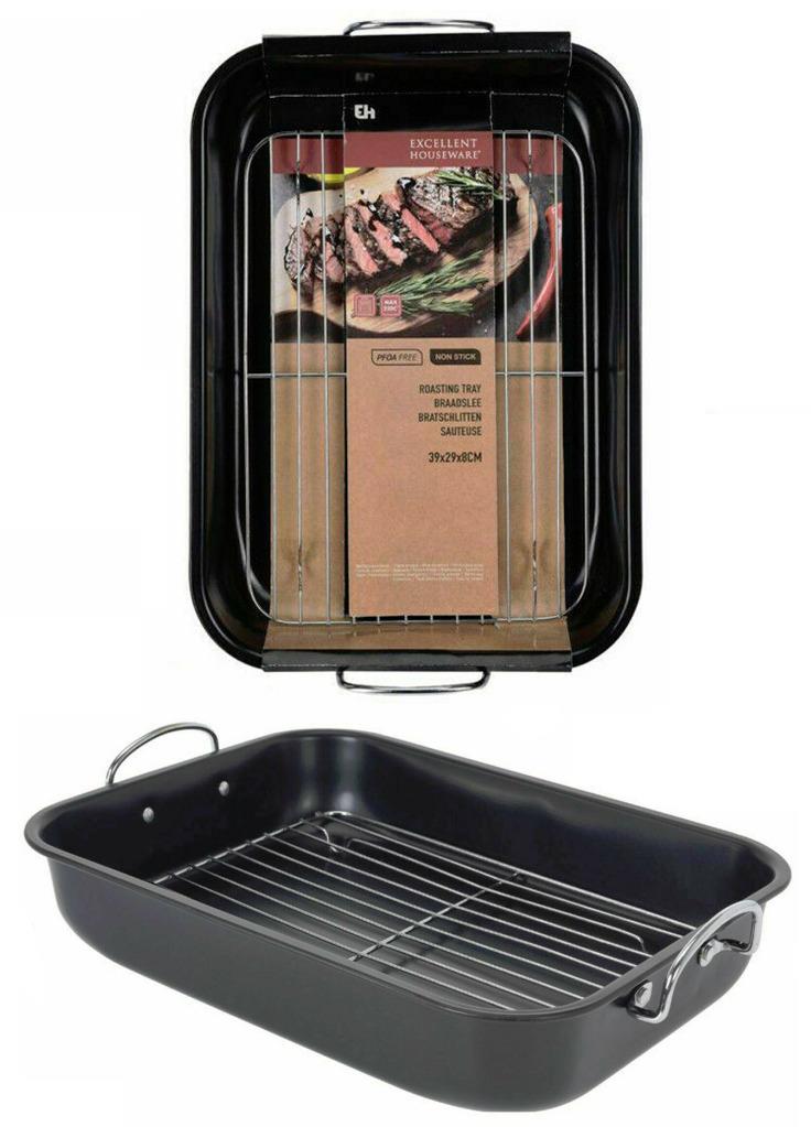 Large Roasting Tray With Rack Baking Tin Cooking Oven Dish Bakeware Non