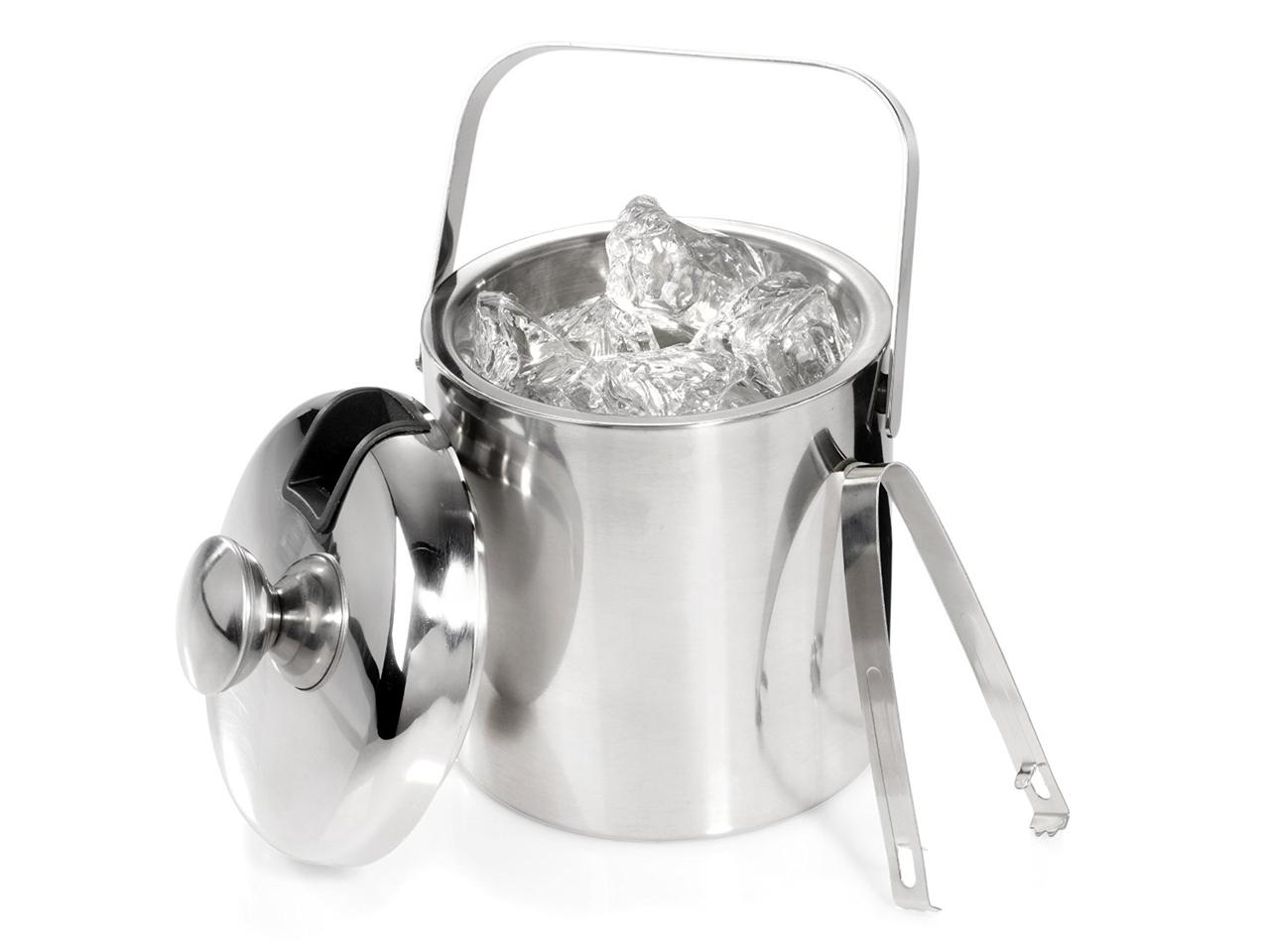 Large Double Walled Stainless Steel Insulated Ice Bucket With Tongs Lid ...