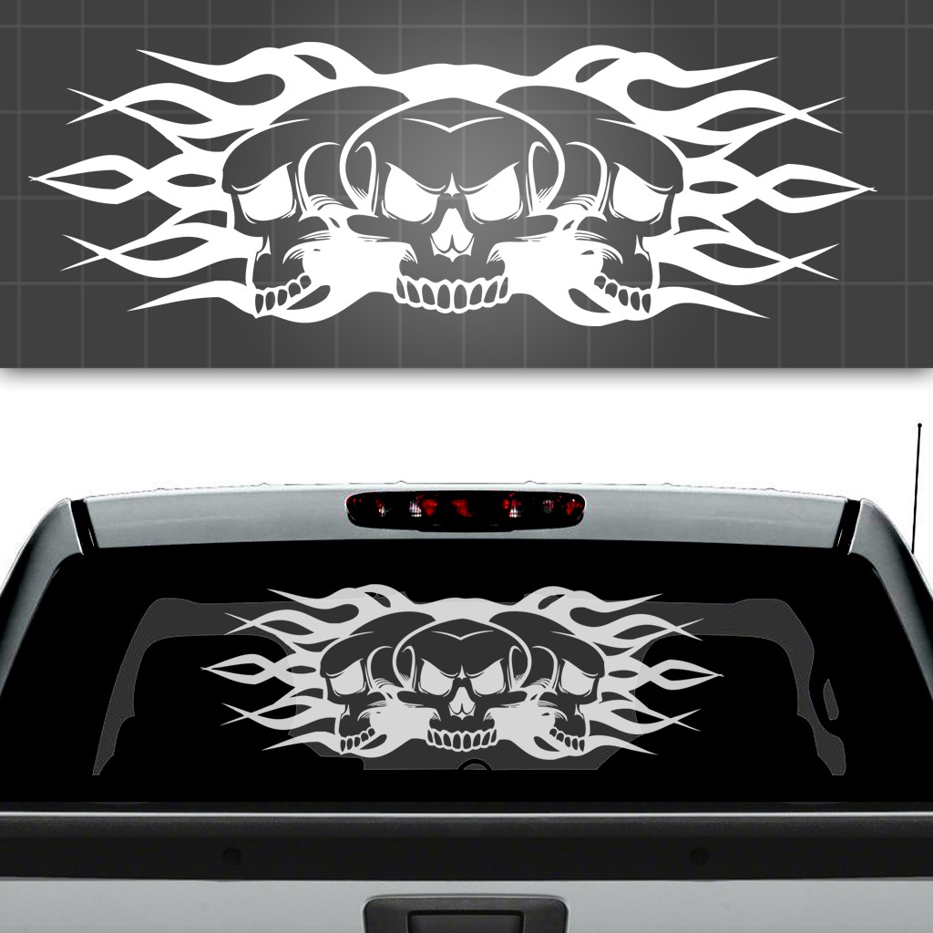 Skull and Flames Truck Window Decal, Truck Window Sticker, 32