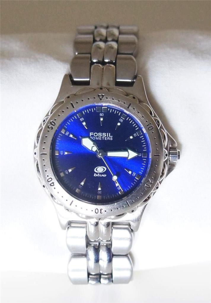 Mens FOSSIL Royal Blue Dial Stainless Steel Watch #AM-3175 | eBay