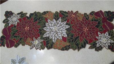 36" Beaded Table Runner Poinsettas Christmas Holidays ...