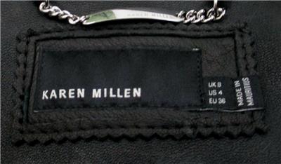 KAREN MILLEN BLACK LEATHER RACER BIKER JACKET SZ.4/UK SZ.8