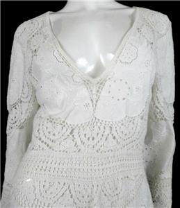 CHLOE WHITE EMBROIDERED CROCHET LACE V-NECK DRESS SZ.34/XS