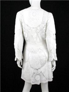 CHLOE WHITE EMBROIDERED CROCHET LACE V-NECK DRESS SZ.34/XS