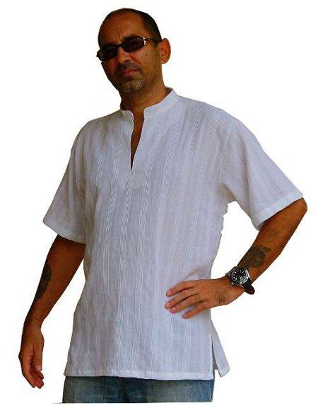 Mens Casual Dress Shirt White Textured 100% Cotton Asian Kurta Design ...