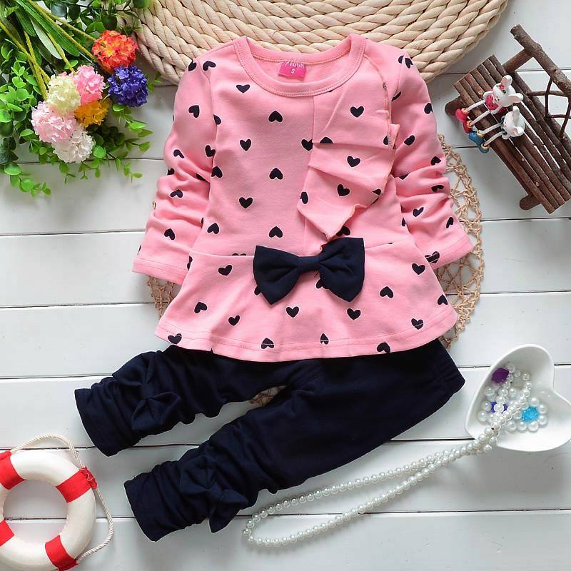 2PC New baby kids Top+ pants Set Clothes girls cute bowknot size:1-4 ...