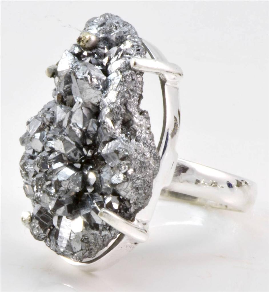 silver titanium druzy gemstone ring solid 925 silver jewelry