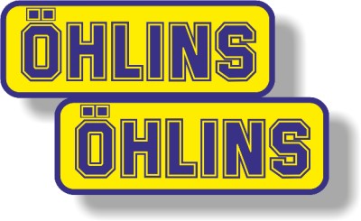 x2 stickers / decals sponsor logo ohlins yellow 80mm