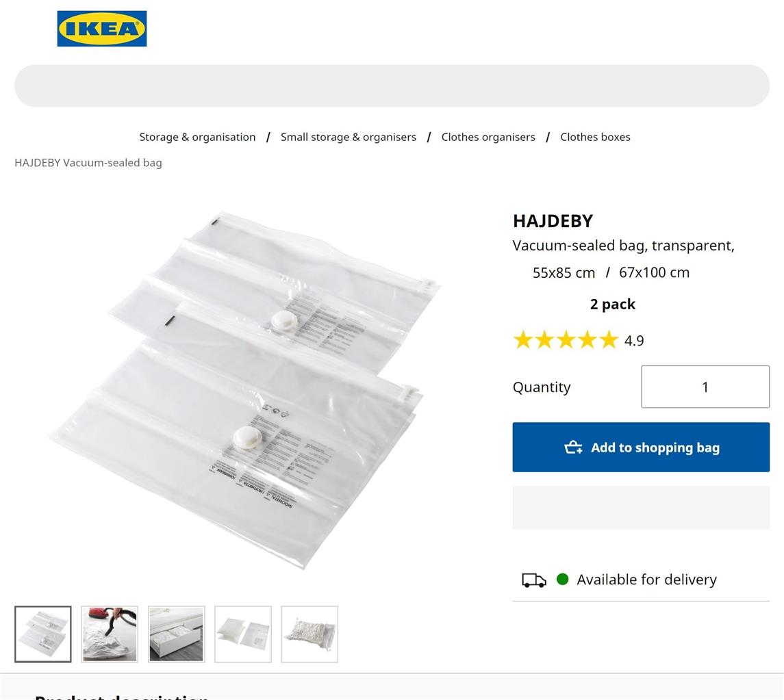 Vacuum sealed Transparent Storage Bags VACUUM Sealed Storage Bag 55x85 cm