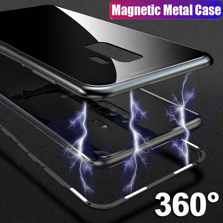 Samsung S7 S8 S9 Plus Magnetic Absorption Metal Case Tempered Glass Luxury Cover