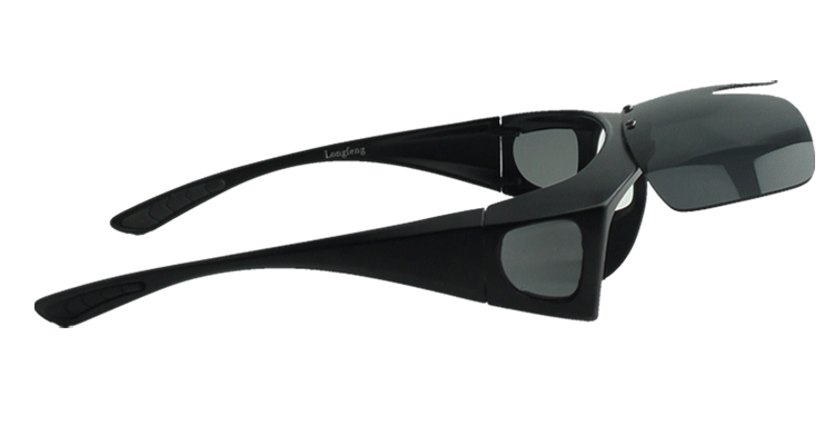 Polarized Fit over wrap around Sunglasses Flip up Clip on eyeglass ...
