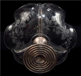 こんぺいとう　ベルギー　ビンテージパーテーション3台分 EMPIRE 389 Triple Divided Etched Glass Compote Pedestal Bowl