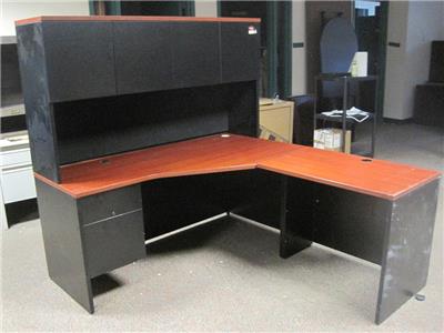 Lacasse Cherry Wood L Shape Black Computer Home Office 2 Drawer