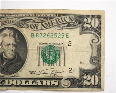 XF CONDITION 5RW 22FEB US 20$ DOLLAR BANKNOTE 1974 LETTER B