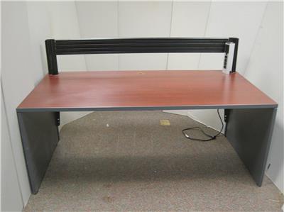 Teknion 6 Ft Home Office Cherry Wood Trading Computer Desk Black Metal Divider Ebay