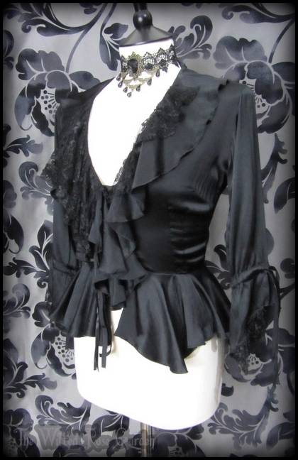Elegant Goth Black Satin Ruffle Lace Peplum Top 8 Ragged Gothic ...
