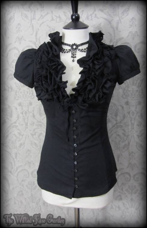 Goth Victorian Black Frilled High Collar Top XS 8 Elegant Gothic ...