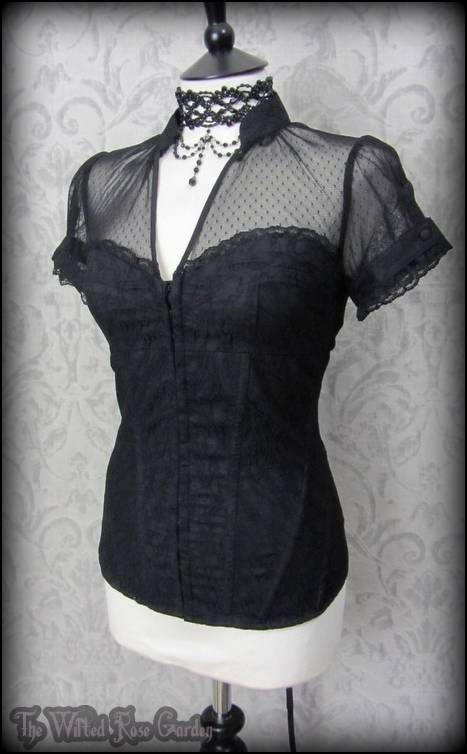 Elegant Gothic Black Lace Net High Collar Corset Top 10 Victorian Vamp ...