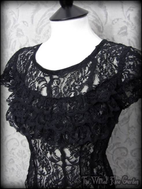 Elegant Gothic Romantic Frilly Black Ruffle Lace Top 8 Vintage ...