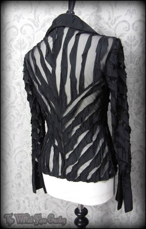 Elegant Gothic Black Net Ruffle Striped Shirt Top 8 10 Victorian ...