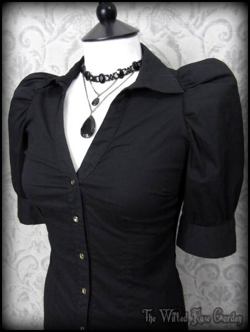 Goth Victorian Black Puff Shoulder Blouse Shirt 18 Steampunk Romantic ...