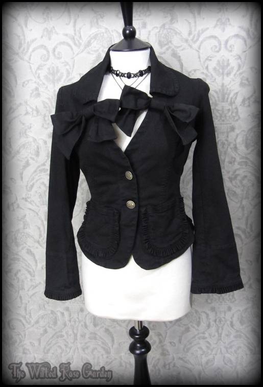 Goth Black Fitted Bow Front Frilly Riding Jacket S 8 10 Victorian ...