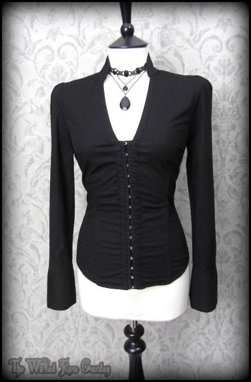 Elegant Gothic Black Fitted High Collar Corset Style Top 8 Victorian ...