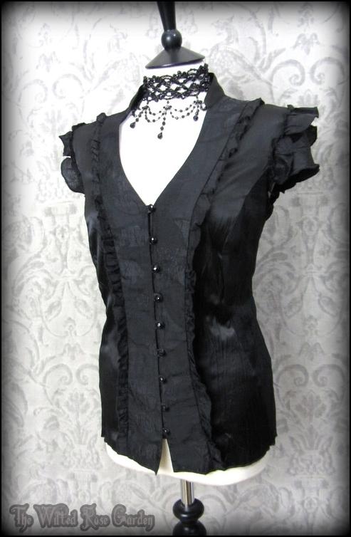 Elegant Goth High Collar Black Jacquard Frill Top 16 18 Steampunk ...